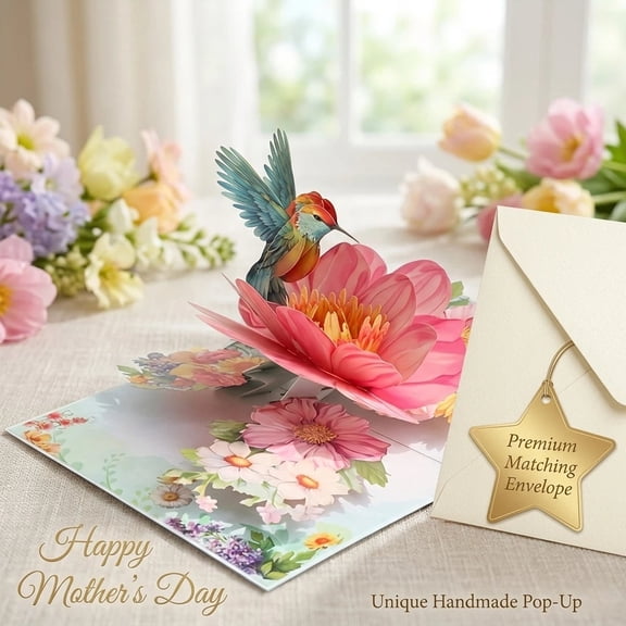 1 pc   Handmade 3D Pop-Up Card - Kingfisher with Flowers, Unique Gift for Mom, Wife, or Birthday (Includes Envelope)