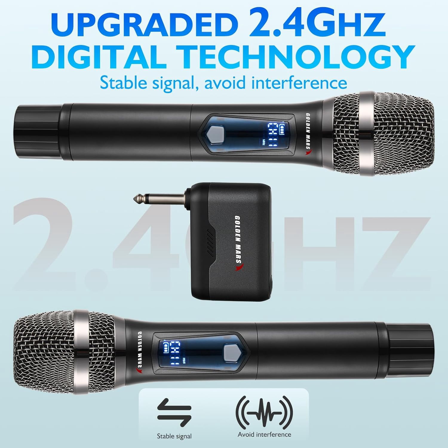 Wireless Microphone, Professional Updated 2.4G Rechargeable 2 Handheld Microphones System with 300 FT Extra Long Distance Stable Receiving for Karaoke Singing Wedding DJ Party Speech Church Classroom