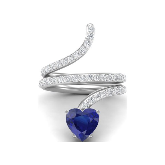 7MM Heart Shape Wrap Bypass Ring Natural Blue CZ 925 Silver Women Valentines Day Gifts Rings