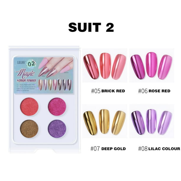 Polvo para uñas, 4 colores, para decoración de uñas, color nude, brillo para uñas, efecto espejo de sirena.
