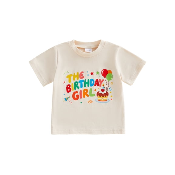 BemeyourBBs Birthday T shirts for Kids Boy Girl 1 2 3 4 Years Old Birthday Outfits Letter Cake Balloon Print Short Sleeve Round Neck Casual Tops Summer Clothes