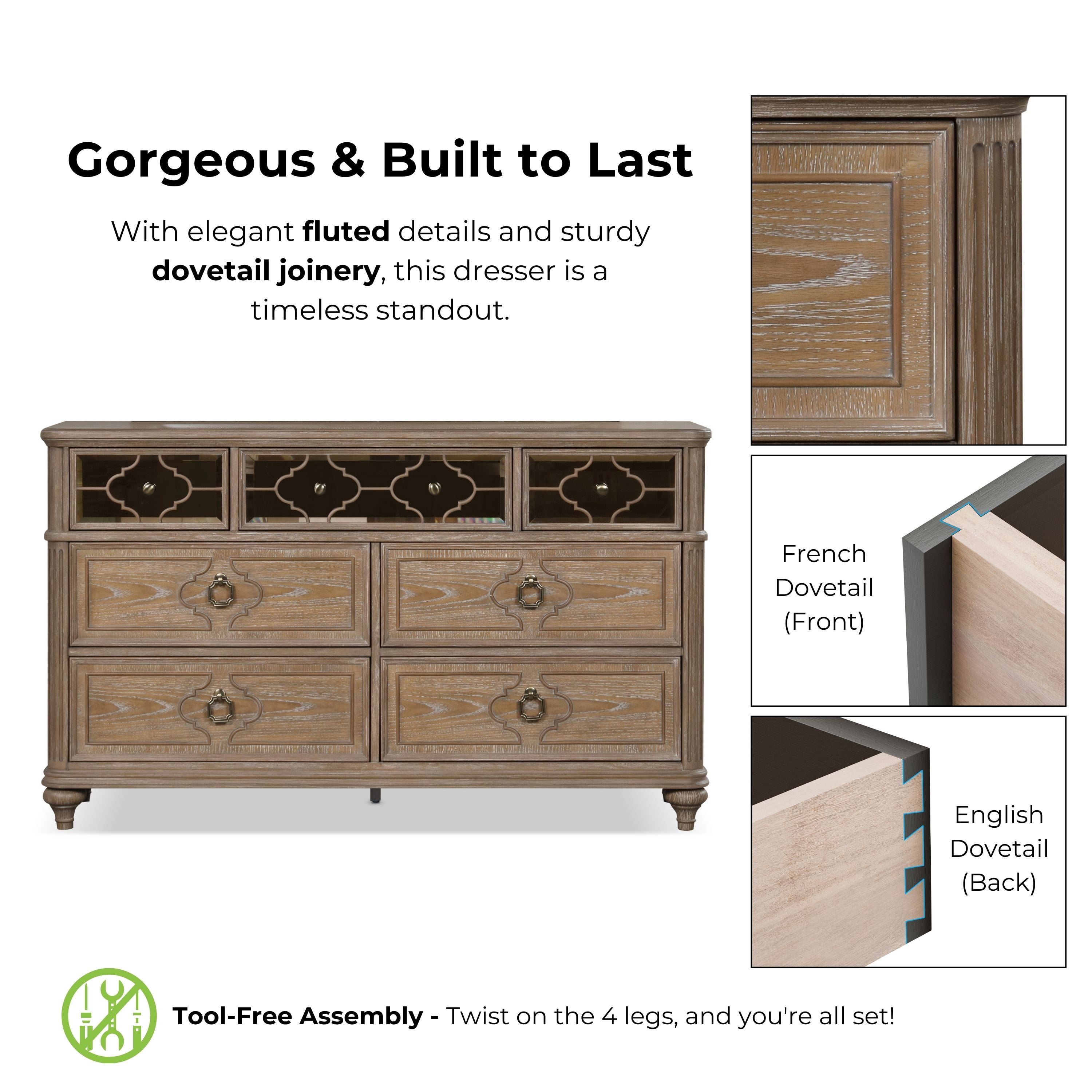 Furniture of America Jares Adult Transitional 7-Drawer Dresser, Rustic Oak