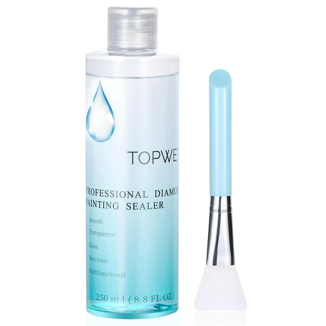 Sellador de pintura de diamantes grande, Topwey 250 ml, pegamento para arte de diamantes con aplicador de silicona, ayuda a mantener la fijación y el brillo permanentes de los diamantes para posavasos