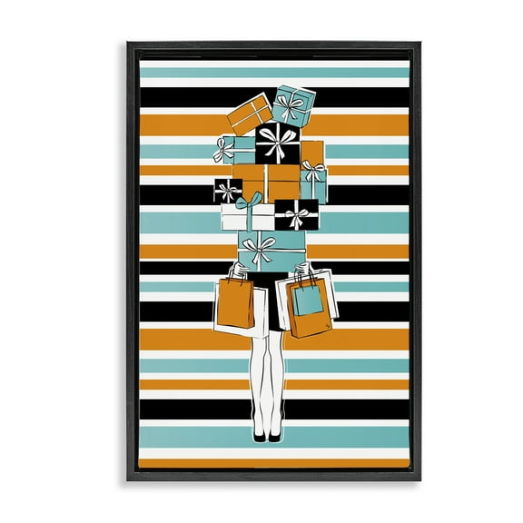Stupell Industries Stacked Shopping Boxes Beauty & Fashion Painting Black Floater Framed Art Print Wall Art, 17 x 25