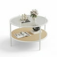 thumbnail image 1 of Garvee 2-Tier 30 inch Round Rattan Coffee Table with Storage, White, 1 of 8