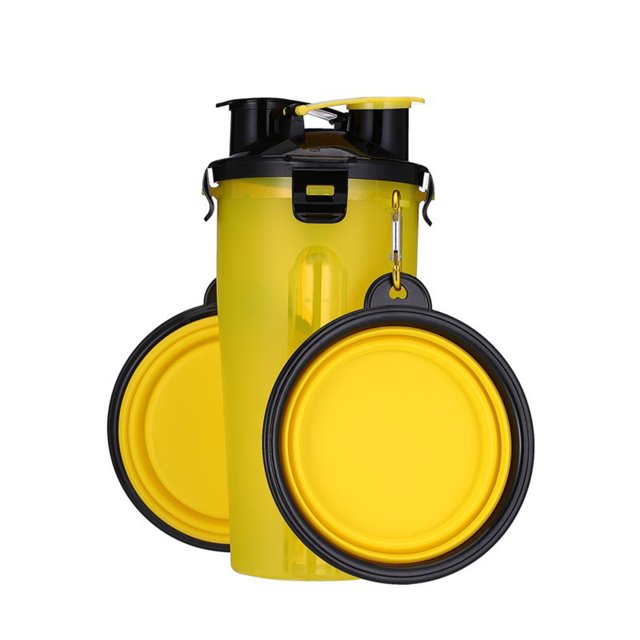 Billuyoard Botella de agua portátil para perros y mascotas, alimentador de alimentos, tazones para mascotas, taza de de comida de viaje al Suministros para perros amarillo 2 tazones