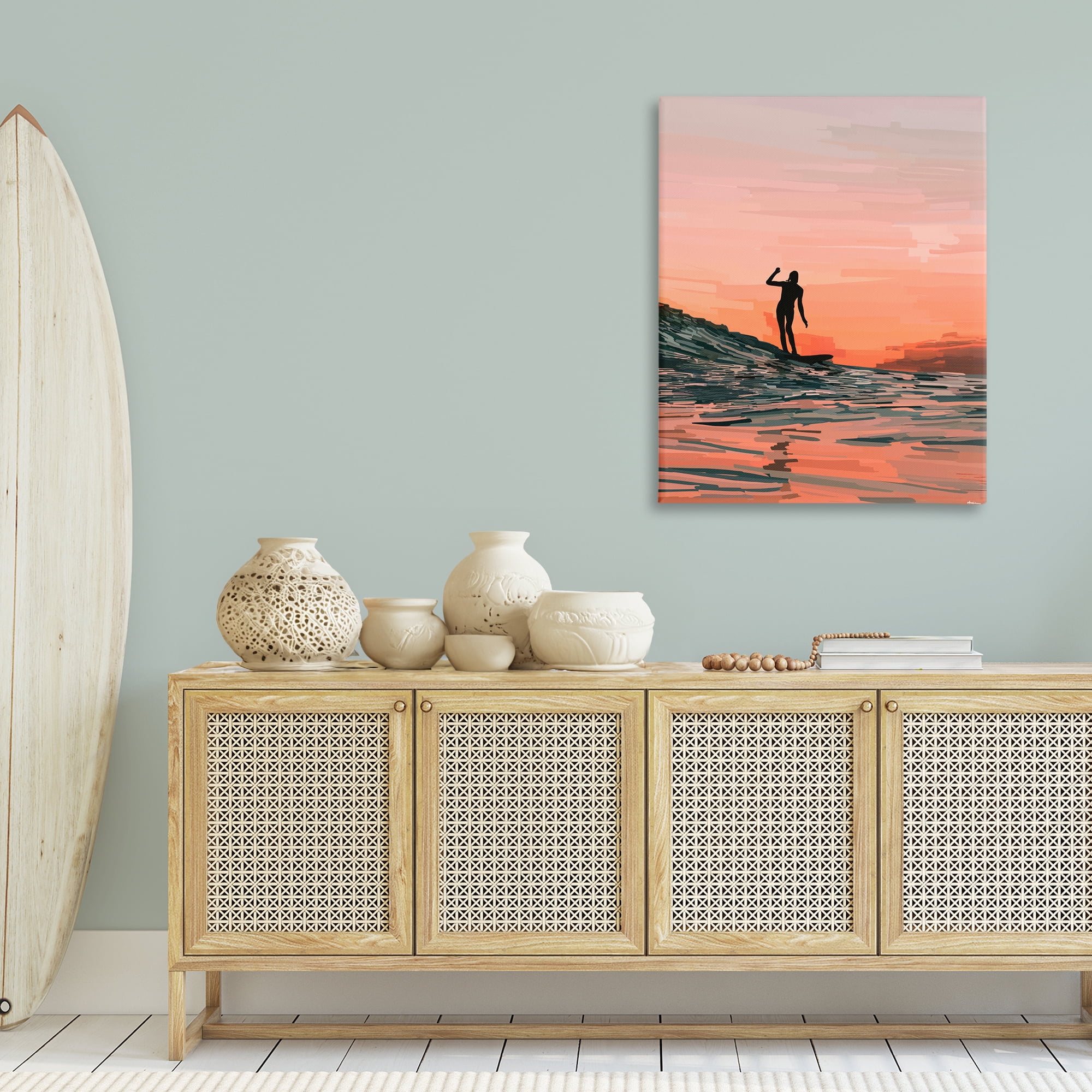 Stupell Industries Woman Surfing at Sunset Nautical & Beach Painting Wrapped Canvas Art Print Wall Art, 30 x 40