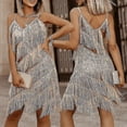 thumbnail image 1 of Vestido sexy sin mangas con falda de lápiz a rayas y borlas para mujer, 1 of 4