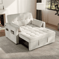 thumbnail image 2 of Renwick Convertible Sleeper Sofa Bed 3-in-1  Pull Out Couch Velvet Loveseat Couch with Adjustable Backrest, USB Ports, Side Pockets and Pillows for Living Room Bedroom, Beige, 2 of 10