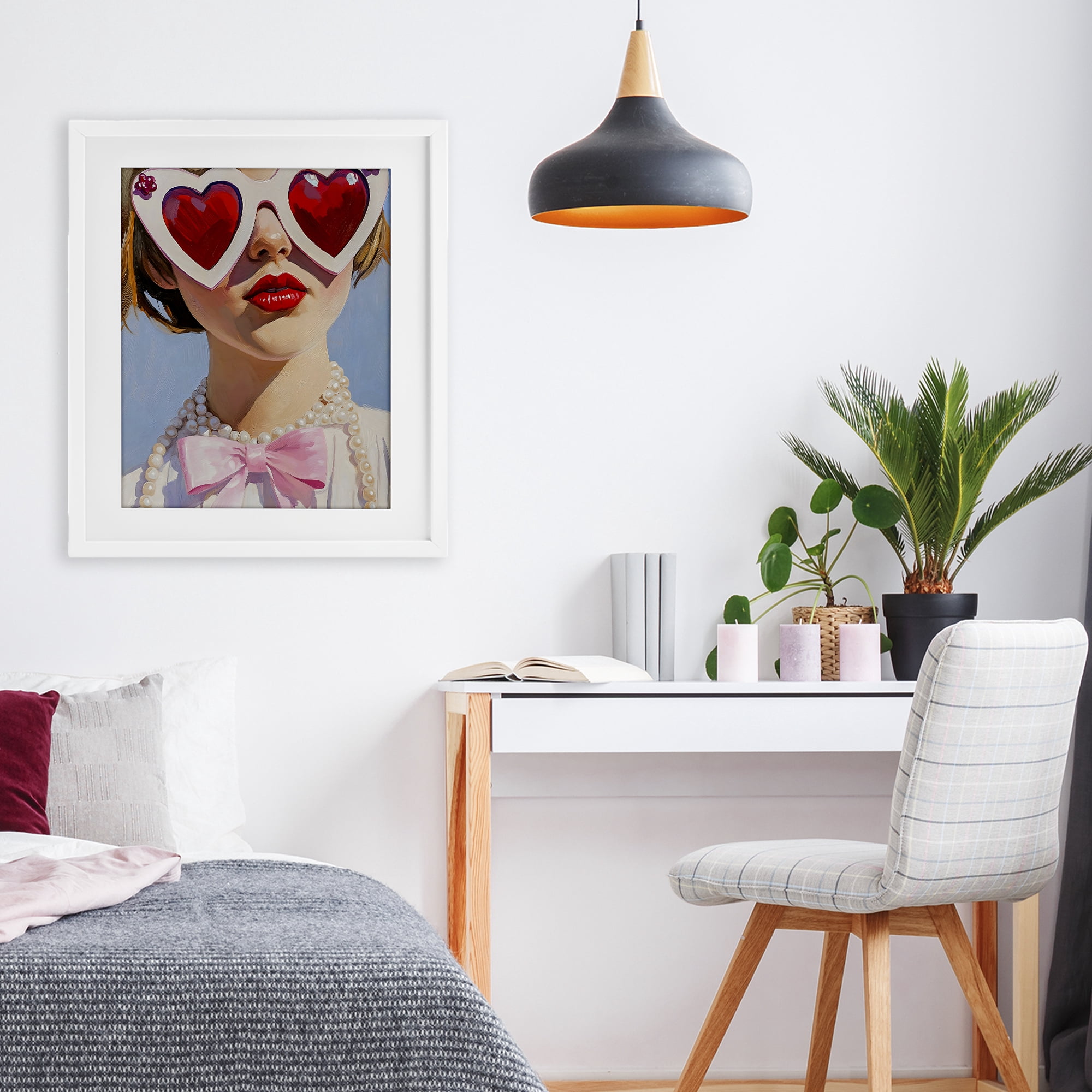 Stupell Industries Romantic Red Heart Glasses White Framed Print Under Glass, design by The Prints Vibe