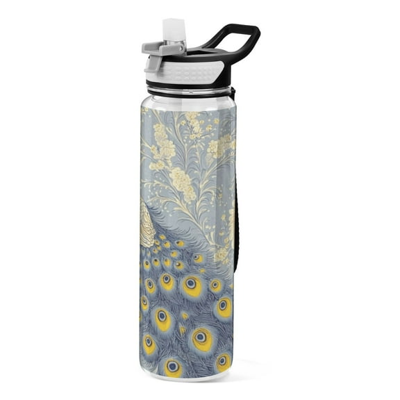 Qxltty Vintage Blue Peacock Water Bottle 32 oz with Straw BPA Free Reusable Fitness Sport Bottle Perfect for Travel School Outdoors and Gym