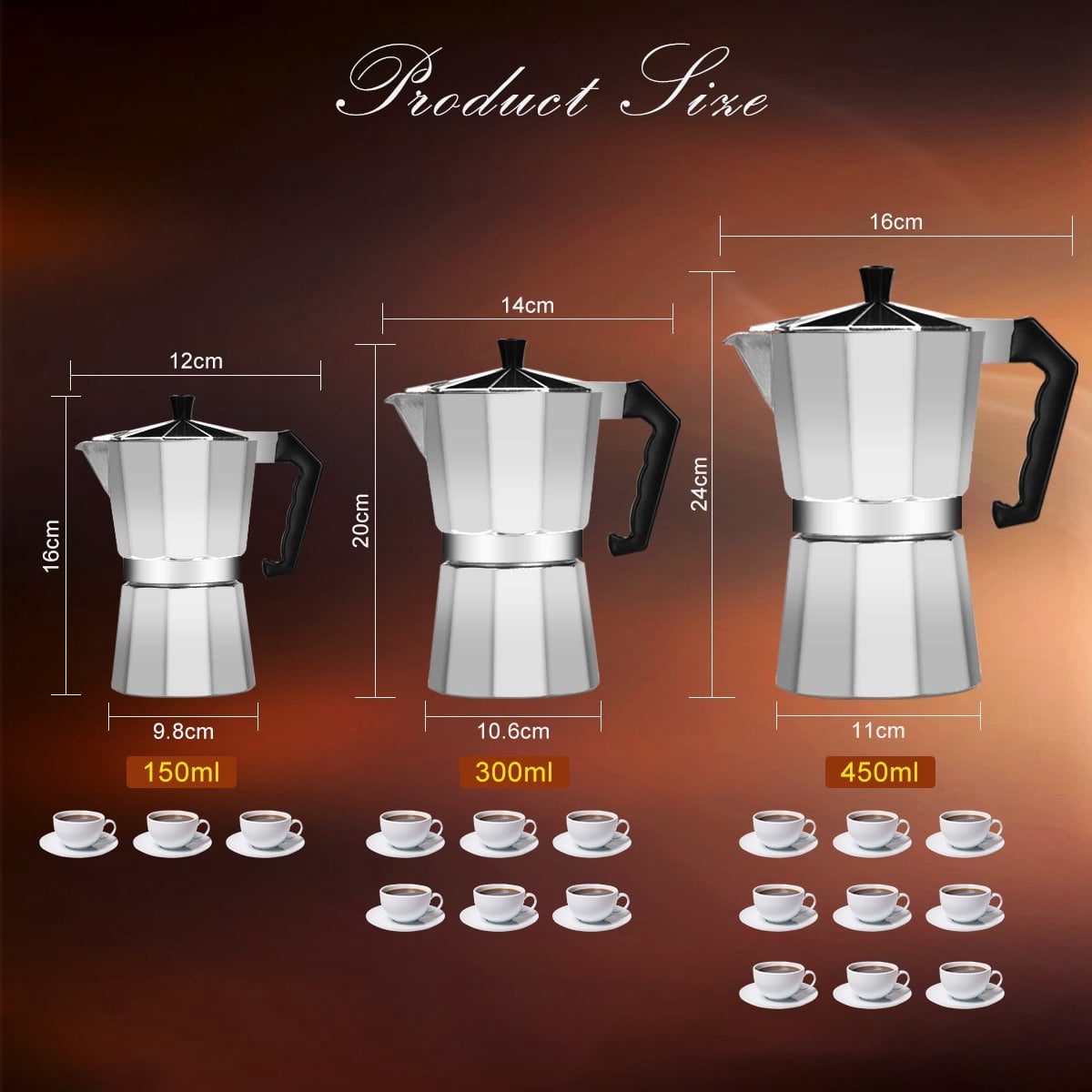 Lychee Moka Pot Espresso Maker for Italian Cafe Brewing, Silver(150ml)