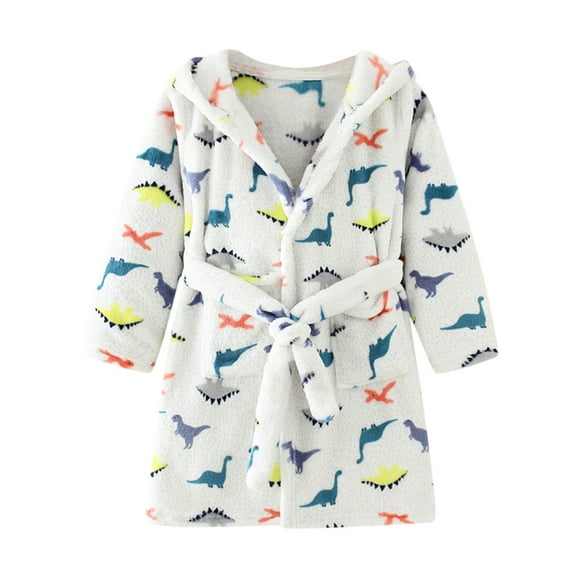 Odeerbi Pajamas Toddler Baby Boys Girls Hooded Thick Warm Flannel Bathrobe Night-robe