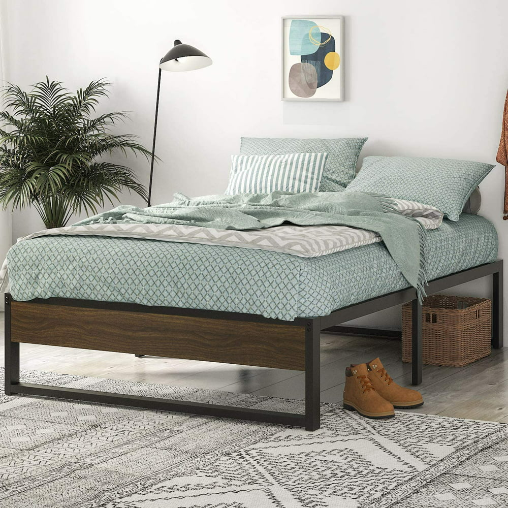 Amolife Queen Size Platform Bed Frame with Rustic Wood, Under-bed