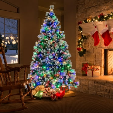 Costway 7 FT Pre-Lit Artificial Christmas Tree Hinged with Pine Needles 400 LED Lights