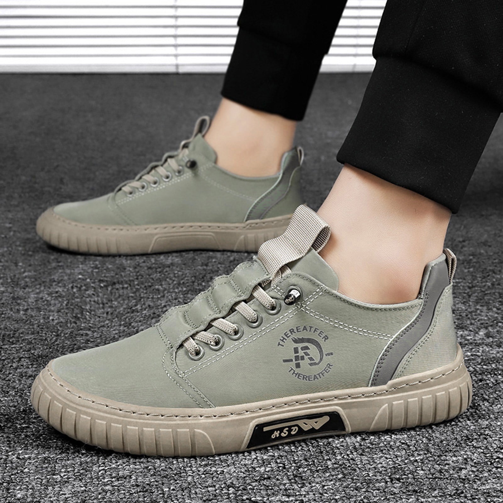 PMUYBHF Male Mens Leather Shoe Men Low Top Breathable Casual Walking Shoes Canvas 43