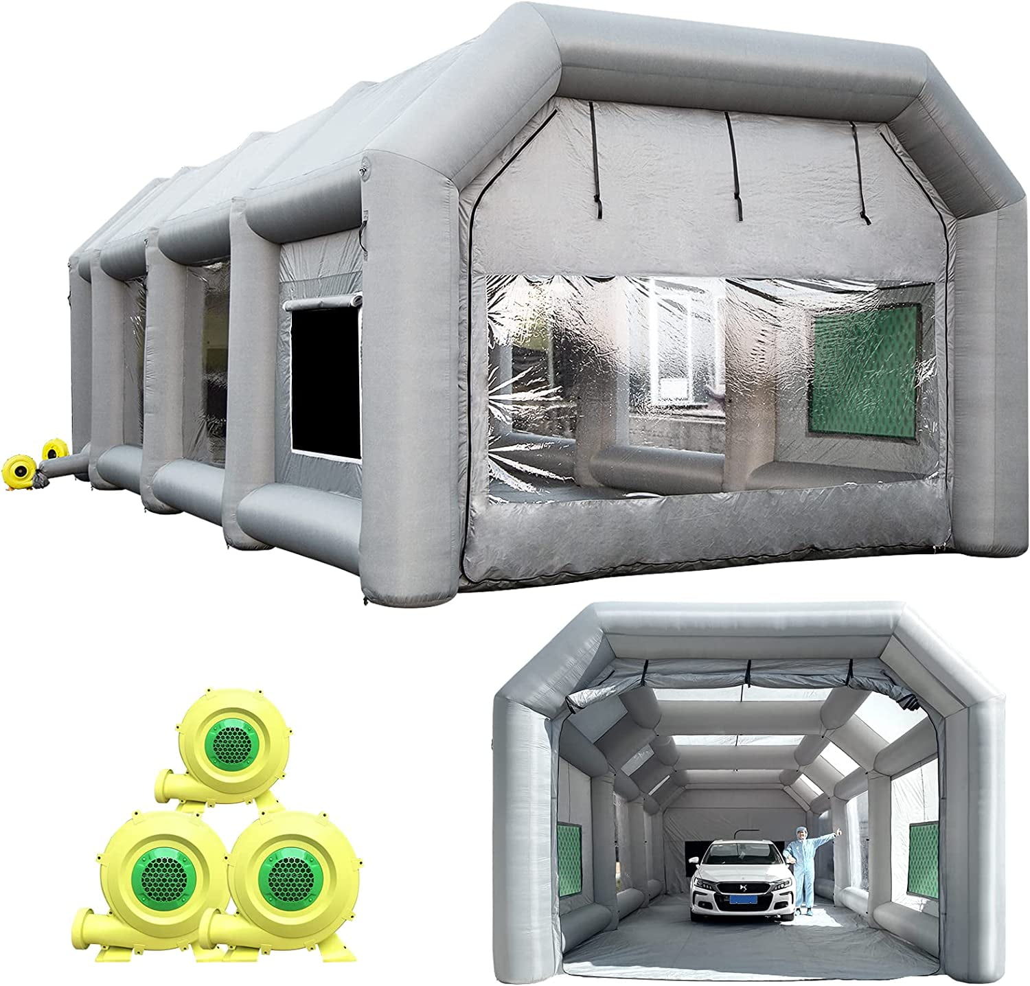 Sewinfla Indoor Inflatable Paint Booth with Air Draft Device 33x16.5x11.5Ft with Blowers