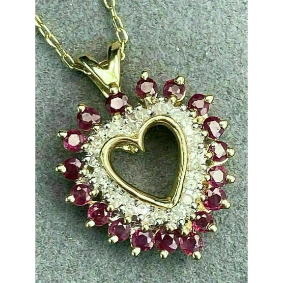 Aishvi Jewels 2 Ct Round Cut Red Ruby Lab Created Diamond Heart Pendant 14K Yellow Gold Plated