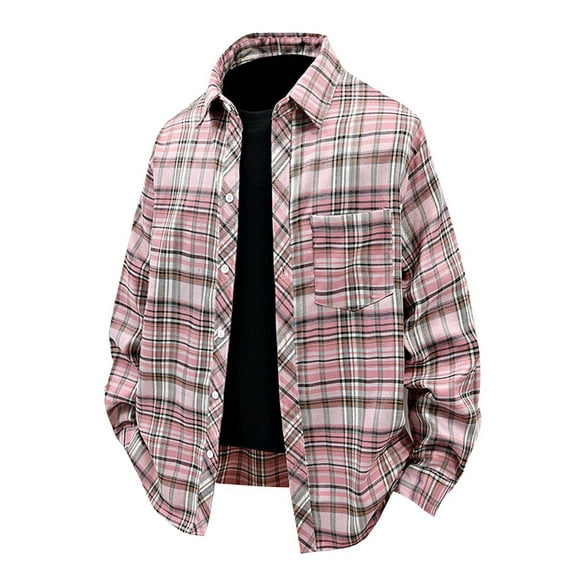 RongHuan Flannel Shirt for Men Long Sleeve Plaid Tshirt Casual Button Down Shirts Jacket Lightweight Work Tshirt with Pockets