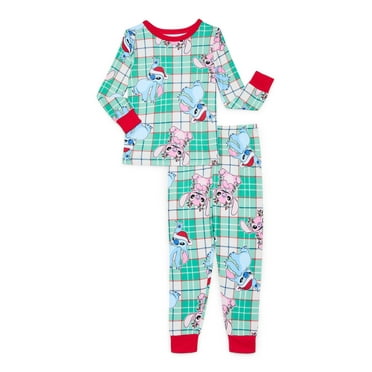 Lilo and Stitch Girls Holiday Long Sleeve Top and Pants Snug Fit Pajama Set, 2-Piece, Size 4-10