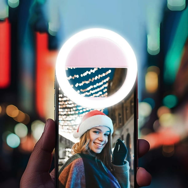 Clip de luz de anillo de selfie para teléfonos móviles | Luz de relleno LED portátil recargable por USB | 3 modos de brillo | Para maquillaje, transmisión en vivo, grabación de video, sesión de