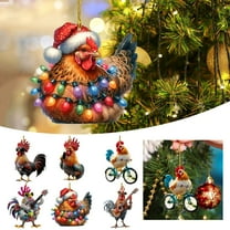 6 Pack Funny Chicken Ornaments, Crazy Hen Hanging Pendant, 3.1 inch, 2D Acrylic Flat Charms, Humorous Farm Animal Decoration for Christmas Tree, Gift for Chicken Lady, Car Decor, Multicolor, Acrylic