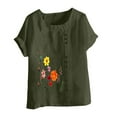 thumbnail image 4 of FloHua Womens Blouses Short Sleeve Round Neck Army Green Blouses for Women Flower Print Button Front Women Casual Plus Size Tops, 4 of 5