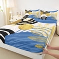 thumbnail image 4 of Castle Fairy Boho Tropical Leaf Bed Sheets 4pcs for Boys, Geometric Print King Sheets for Bedroom, Blue Gold, 4 of 6