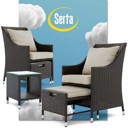 Serta Laguna 5-Piece Brown Wicker Outdoor Furniture Set with Chairs, Ottomans, and Side Table