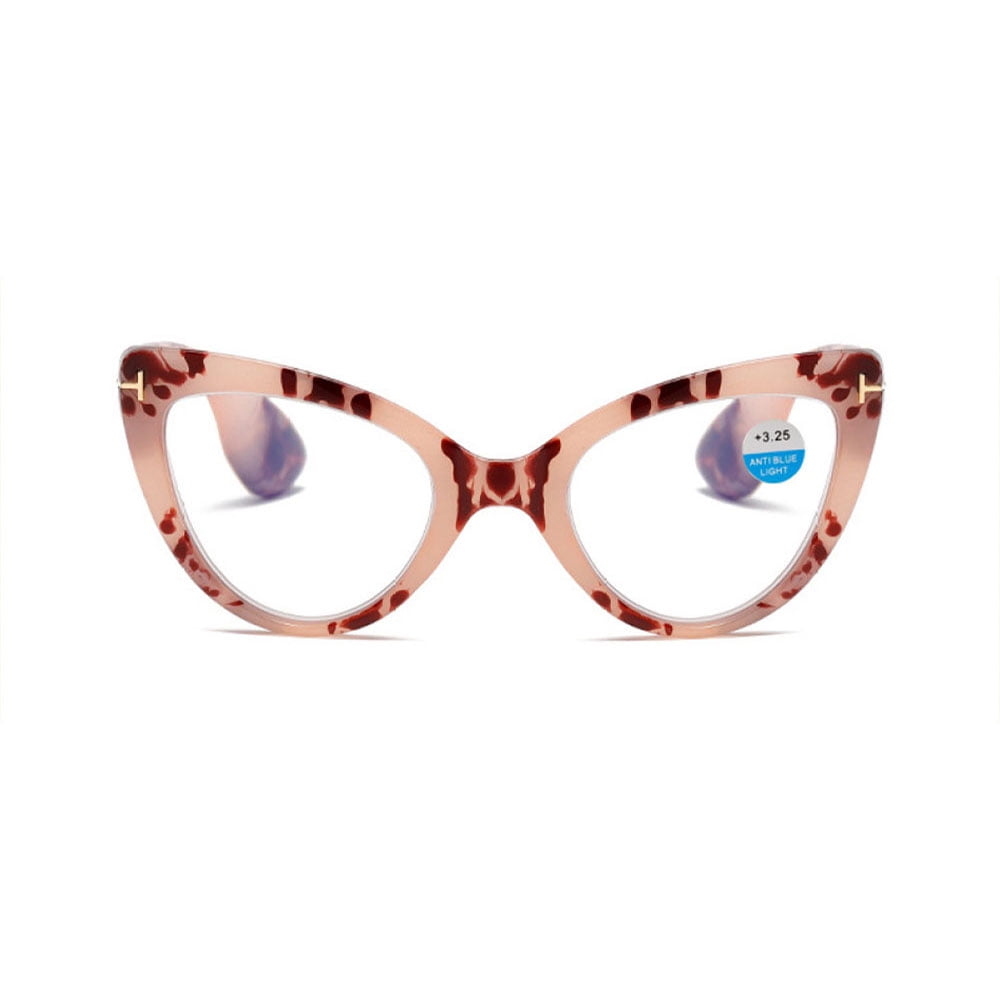 4 Pairs of Fashion Pink Tortoise Thick Oversized Cat Eye Reading Glasses for Women, Classic Anti-blue Light Readers Presbyopic Glasses +4.00