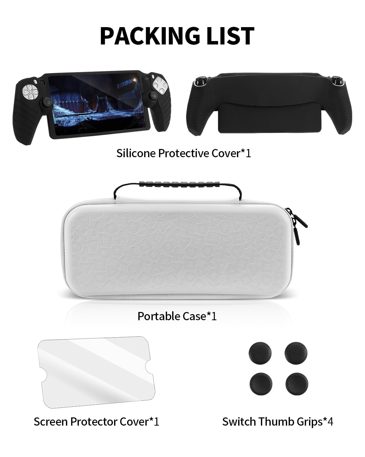 Funlab 4 in 1 Accessory Kit for Playstation Portal Compatible with Ps Portal Accessory Kit, Ps5 Portal Carrying Case with Case/Protective Film/Thumb Clip - White