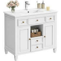 ANCTOR 36 inch Bathroom Vanity with Ceramic Sink, White Vanity for Bathroom with Top Solid Wood Legs 4 Drawers Adjustable Shelves
