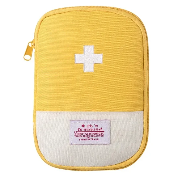 Mini Portable First Aid Kit Medicine Bag Medical Emergency Kits Organizer Outdoor Household Medicine Pill Storage Bag Pouch (yellow)