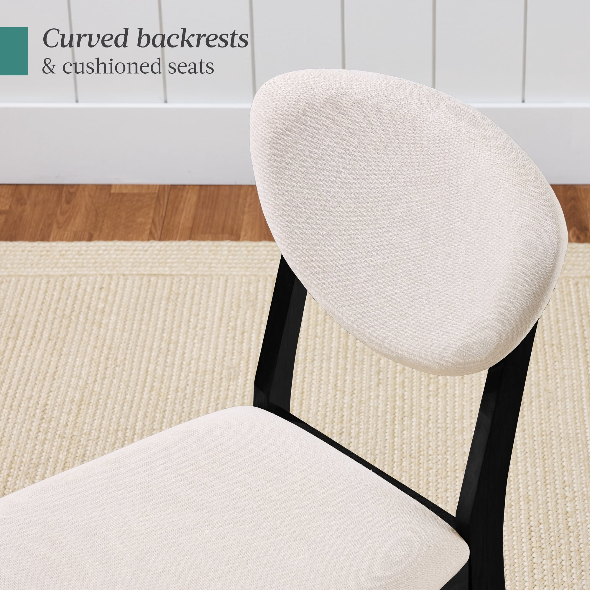 Best Choice Products 2-Piece Mid-Century Modern Wood & Upholstered Dining Chair Set - Black / Cream