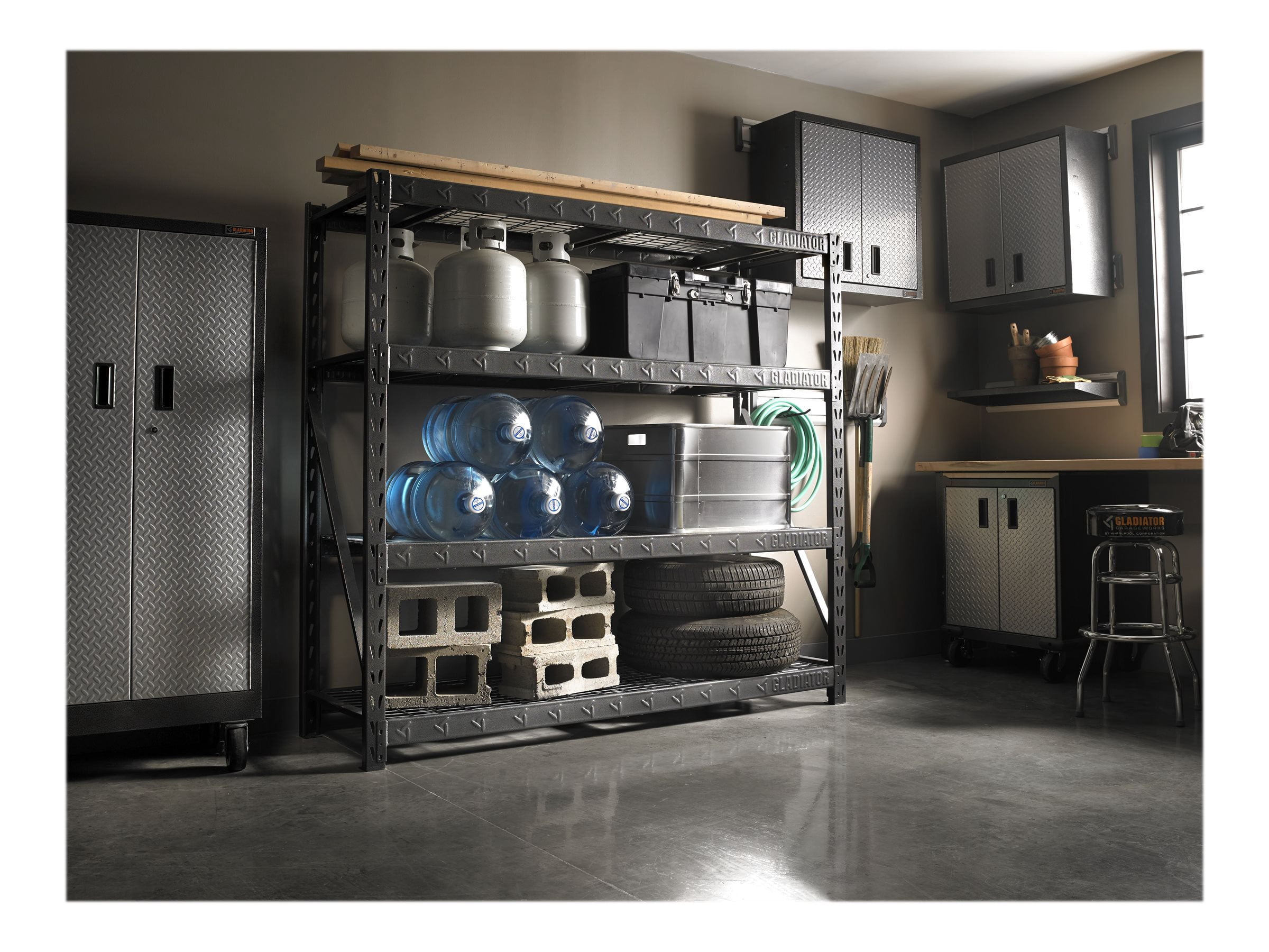 GLADIATOR 77" WIDE HEAVY DUTY RACK WITH FOUR 24" DEEP SHELVES