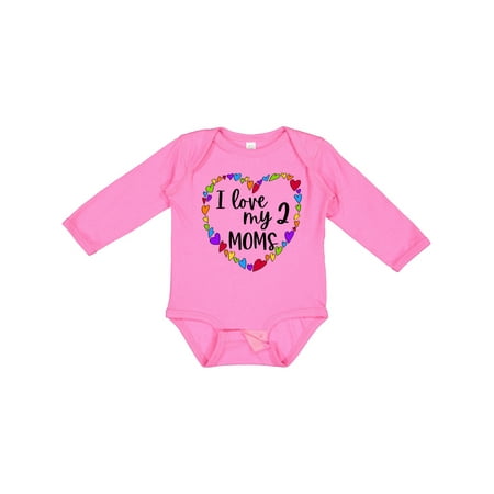 

Inktastic I Love My Two Moms- Pride Rainbow Hearts Gift Baby Boy or Baby Girl Long Sleeve Bodysuit