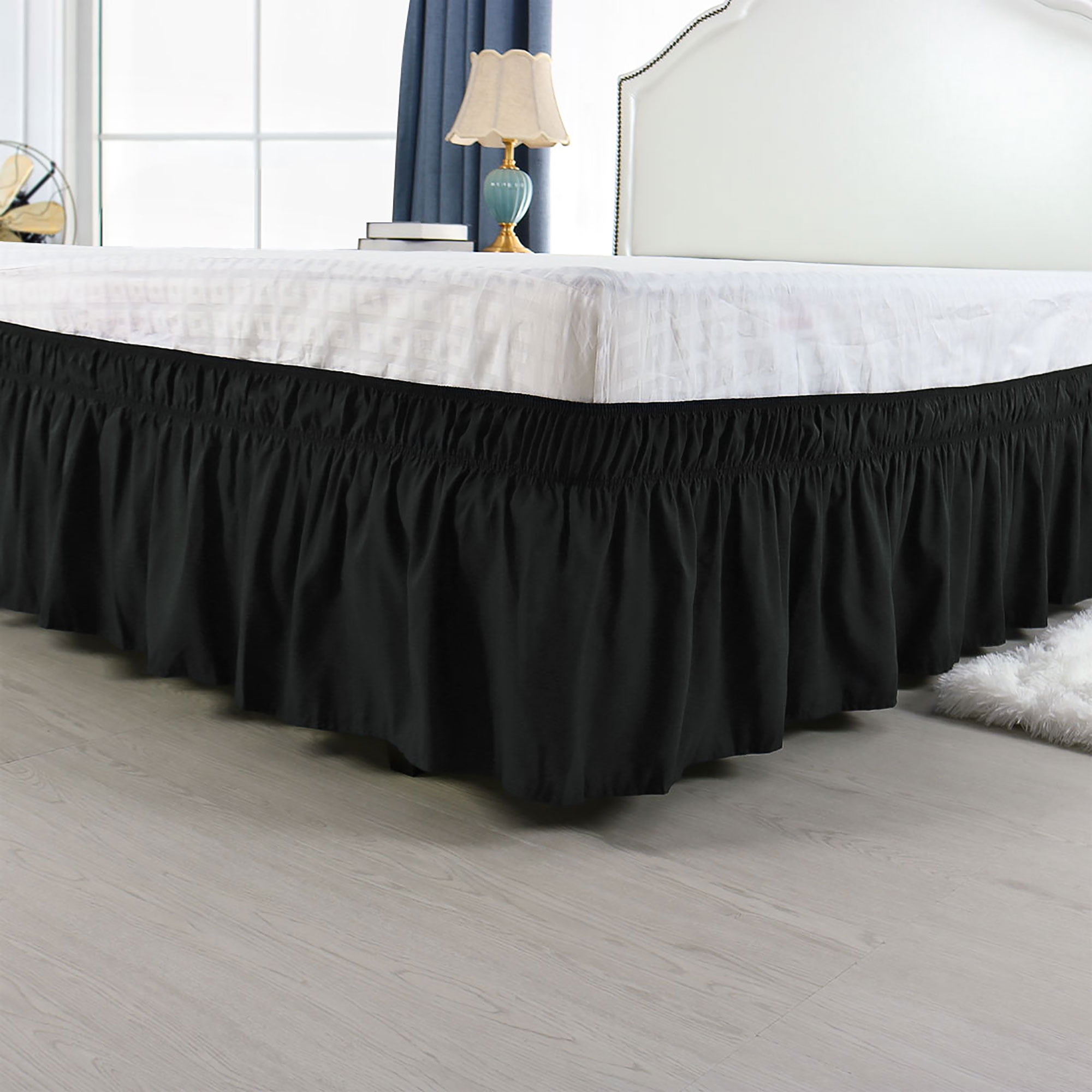 Chezmoi Collection Solid Black Ruffled 15" Drop Bed skirt Dust Ruffle Queen 