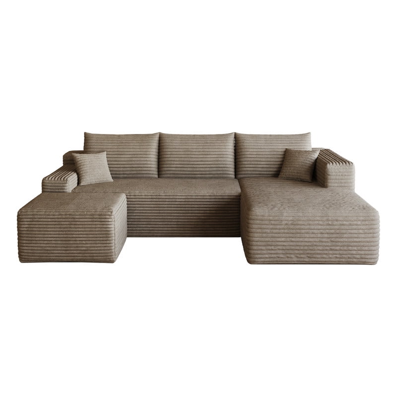 94" Modular Sectional Sofa with Ottoman, Modern Corduroy Cloud Couch with Deep Seat, Upholstered 3-Seater U-Shaped Sofa for Living Room, Right Facing Chaise