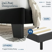 Allewie Queen Size Platform Bed Frame with Velvet Headboard/Fully Upholstered Mattress Foundation, No Box Spring Needed, Black