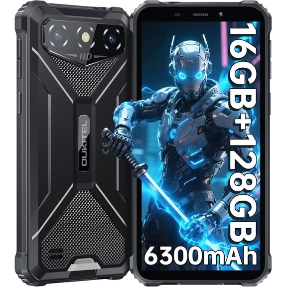 Oukitel G3 Rugged Phone Unlocked, 16GB+128GB (1TB TF Expandable), 6" HD Screen, 6300mAh Battery, IP68 IP69K Waterproof, 13MP Camera, GPS, 3.5mm Jack, Face ID Dual SIM