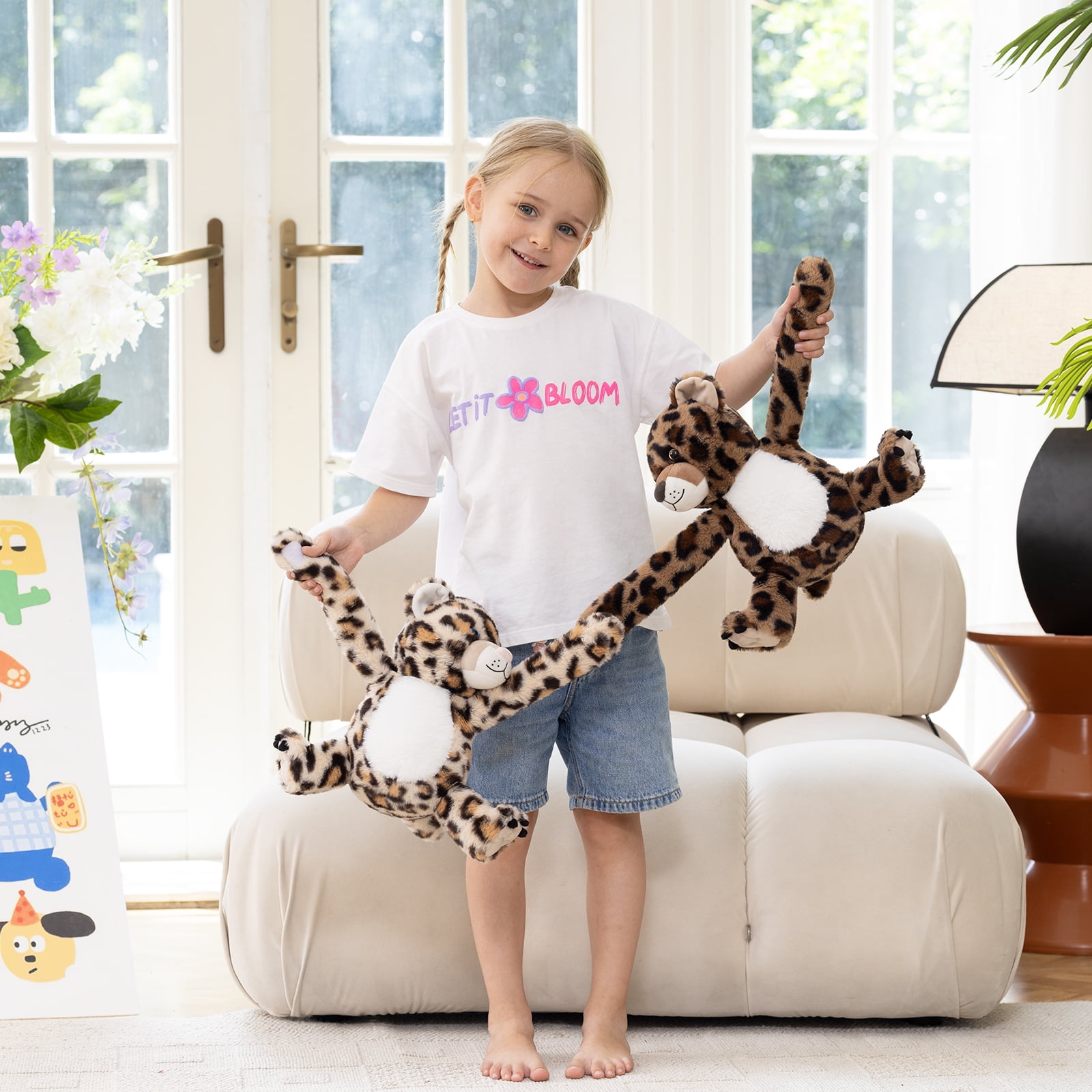 MorisMos Heatable & Coolable Cheetah Stuffed Animals Set,Weighted Microwavable/Freezable Cuddly Stuffed Leopard Pair,Long-Arms Hugging Cheetah Plush Toys