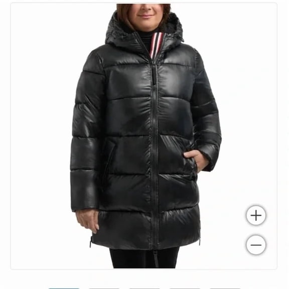 Hunter Black Puffer Jacket, Adjustable Hood, Welt Pockets, Outerwear Jacket Black, Large