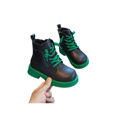 

UKAP Girls Boys Casual Short Bootie School Ankle Boots Party Chunky Heel Combat Boot Black Green 2Y