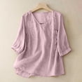 thumbnail image 2 of Women's Cotton Linen Short Sleeve Button Shirt Embroidered Casual Top, 2 of 9