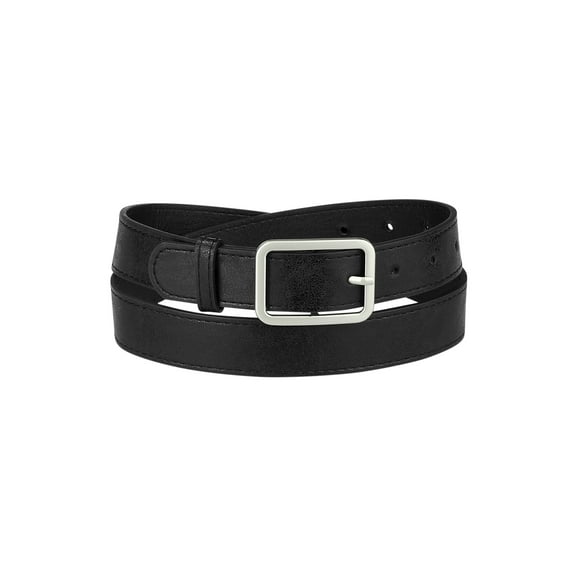 INSPIRE CHIC Ladies Skinny Belts PU Casual Shiny Waist Belt for Dress Jeans Single Pin Buckle Black