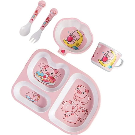 

Egebert Cartoon-Shaped Baby Rice Bowl Bamboo Fiber Children s Tableware Set Five-Piece Set Baby Eating Plate Cartoon Rice Bowl. (Pink)