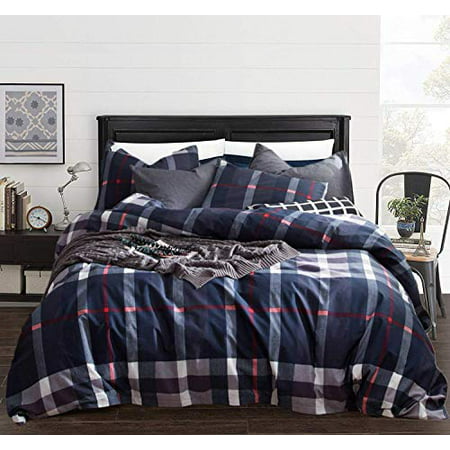 Clothknow Navy Plaid Tartan Duvet Cover, Navy Blue And Grey Bedding Sets