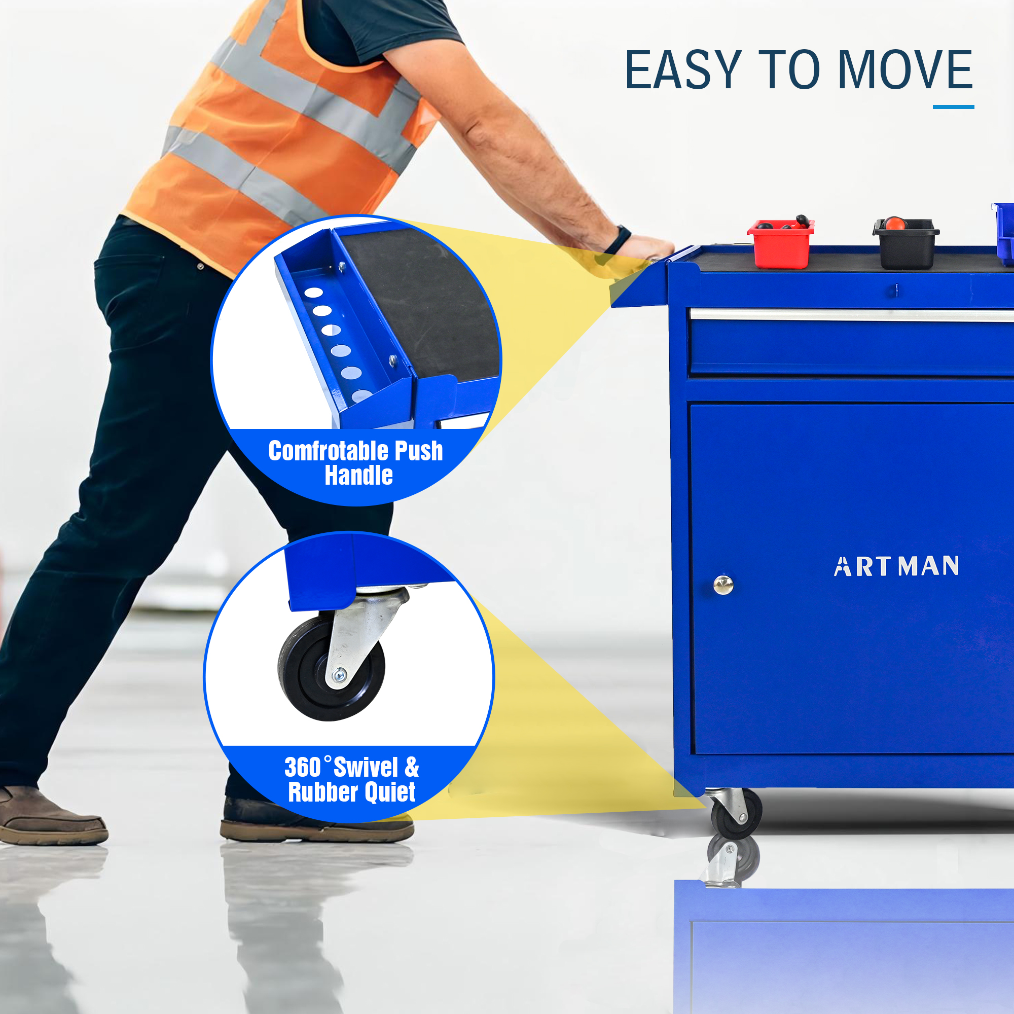 5-Drawer Rolling Tool Cabinet,Tool Chest on Wheels with Keyed Locking System and Drawer Liners,Tool Chest with Link Buckle for Warehouse and Garage
