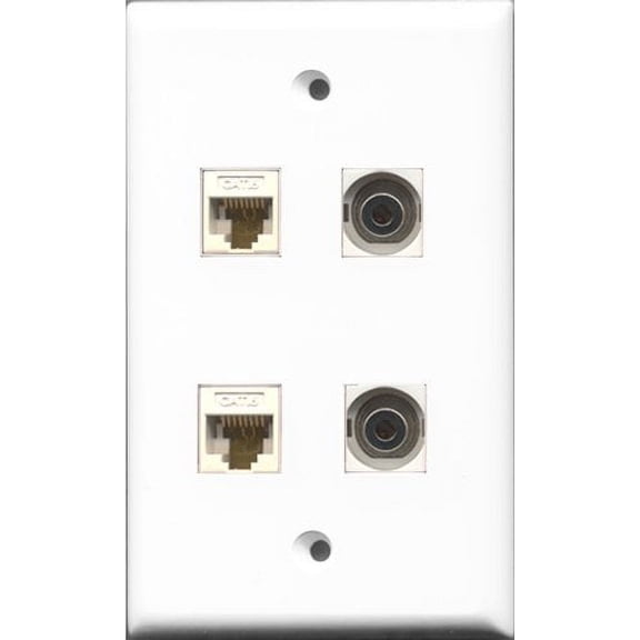 RiteAV - 2 Port 3.5mm 2 Port Cat6 Ethernet White Wall Plate