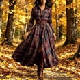 thumbnail image 5 of Blmnix Gingham Dress Dresses for Women Fit & Flare Vintage Dress Flowy Dresses Under Dresses Collared Long Sleeve Red Cocktail-Length Belted Women's Summer Dresses L, 5 of 6